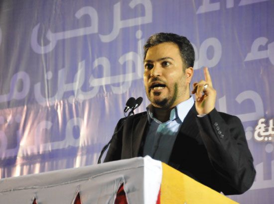 خليل المرزوق في آخر مشاركة له كانت في تجمع للمعارضة في سار بتاريخ (6 سبتمبر / أيلول 2013)