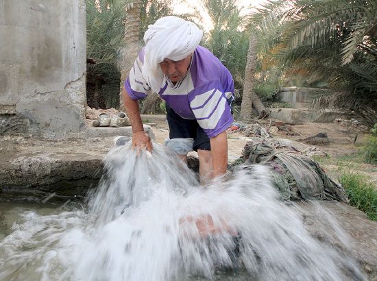 بحريني يروي زراعته بالمياه فيما يشتكي مزارعون من تزايد الملوحة - تصوير محمد المخرق