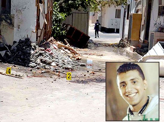 صورة نشرتها «الداخلية» لموقع الانفجار في سترة... وفي الإطار الشاب الذي قضى نحبه علي فيصل العكراوي