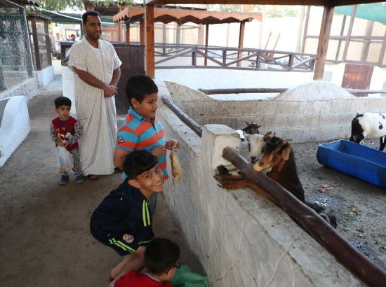 جعفر إبراهيم مع أطفاله بمدرسة المحرق للفروسية