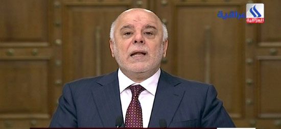 رئيس الوزراء العراقي حيدر العبادي في خطاب متلفز بمناسبة تحرير الرمادي -afp