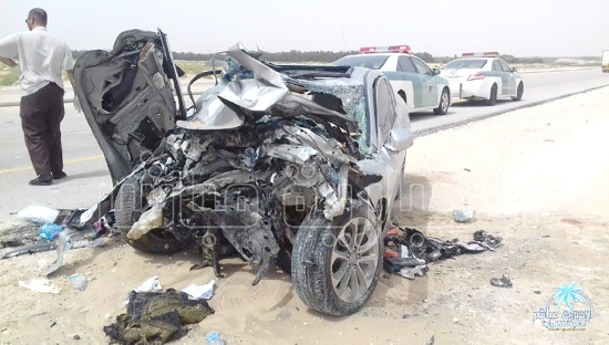 ﻿صورة بثتها قناة الإخبارية السعودية للسيارة عقب الحادث