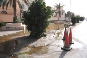 تسرب مياه أنبوب صرف صحي منذ شهر يخلف مستنقعا