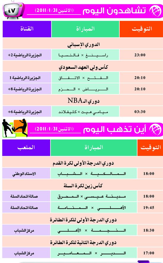 جدول المباريات