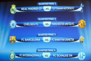 دوري ابطال اوروبا: تشلسي-مانشستر يونايتد الابرز في ربع النهائي ومواجهة محتملة بين برشلونة وريال