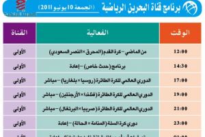 برنامج قناة البحرين الرياضية اليوم