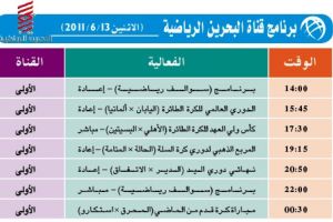 برنامج قناة البحرين الرياضية اليوم