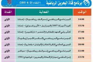 برنامج قناة البحرين الرياضية اليوم