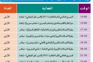 برنامج قناة البحرين الرياضية اليوم