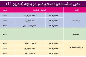 برنامج اليوم من الدورة الخليجية 'بحرين 11'