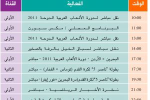 برنامج قناة البحرين الرياضية اليوم