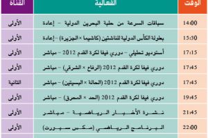 برنامج قناة البحرين الرياضية اليوم