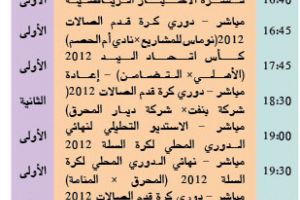 برنامج قناة البحرين الرياضية اليوم