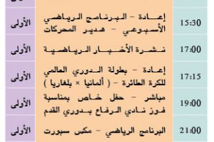 برنامج قناة البحرين الرياضية اليوم