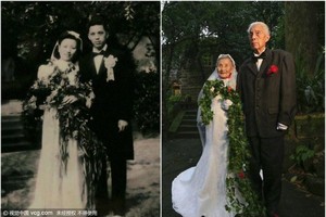 يلتقطان صورة زفافهما بعد 70 عاماً