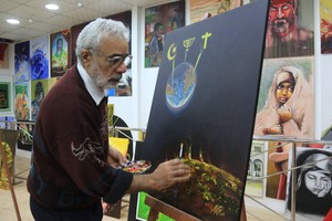 بعض لوحات المرسم الحسيني الذي نظم اليوم احتفالي بمناسبة مولد النبيين العظيمين محمد وعيسى عليهما السلام.