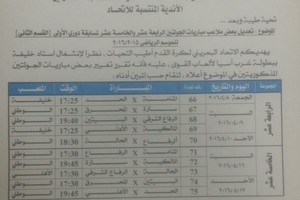 تعديلات في الجولتين 14 و15 لدورينا الكروي