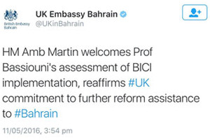 السفير البريطاني لدى البحرين: نرحب بتقييم البروفيسور بسيوني لتنفيذ البحرين توصيات تقصي الحقائق