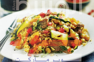 ﻿لحم غنم مغربي مع الأرز المُبهر والحمص