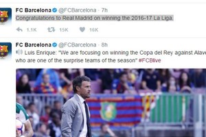 تهنئة 'لافتة' من برشلونة لغريمه البطل